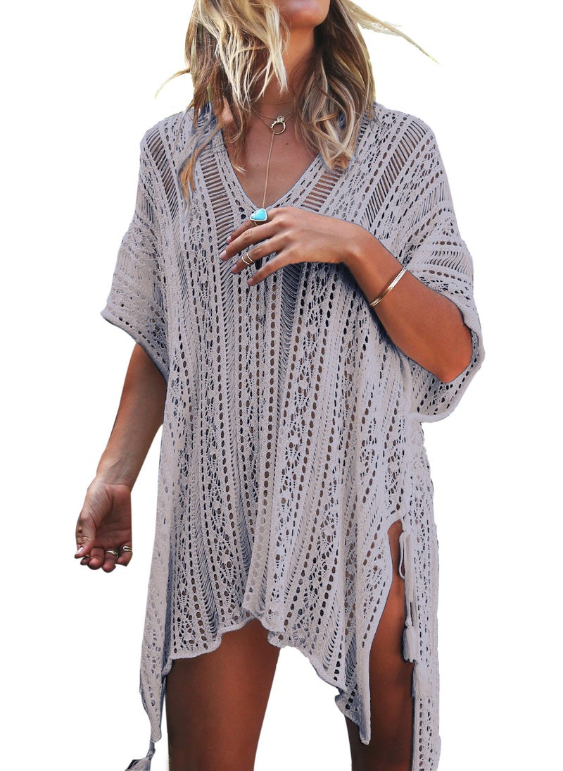 Jeasona Womenâ€™s Bathing Suit Cover Up for Beach Pool Swimwear Crochet Dress (Grey, L) - Image 1